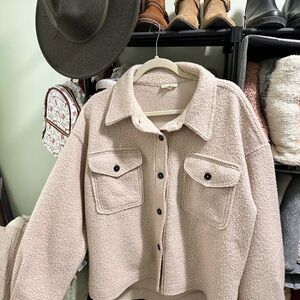 LA MIEL Cream Sherpa Shacket with Chest Pockets